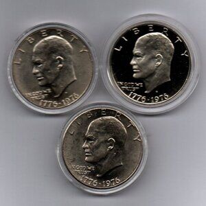 Set Of 1976 Ike Dollars P,D,S Proof.. Au and Circulated.. In Protective Capsules
